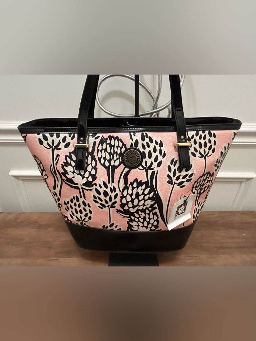 Anne Klein Pink and Black Floral Tote - Picture 5 of 8